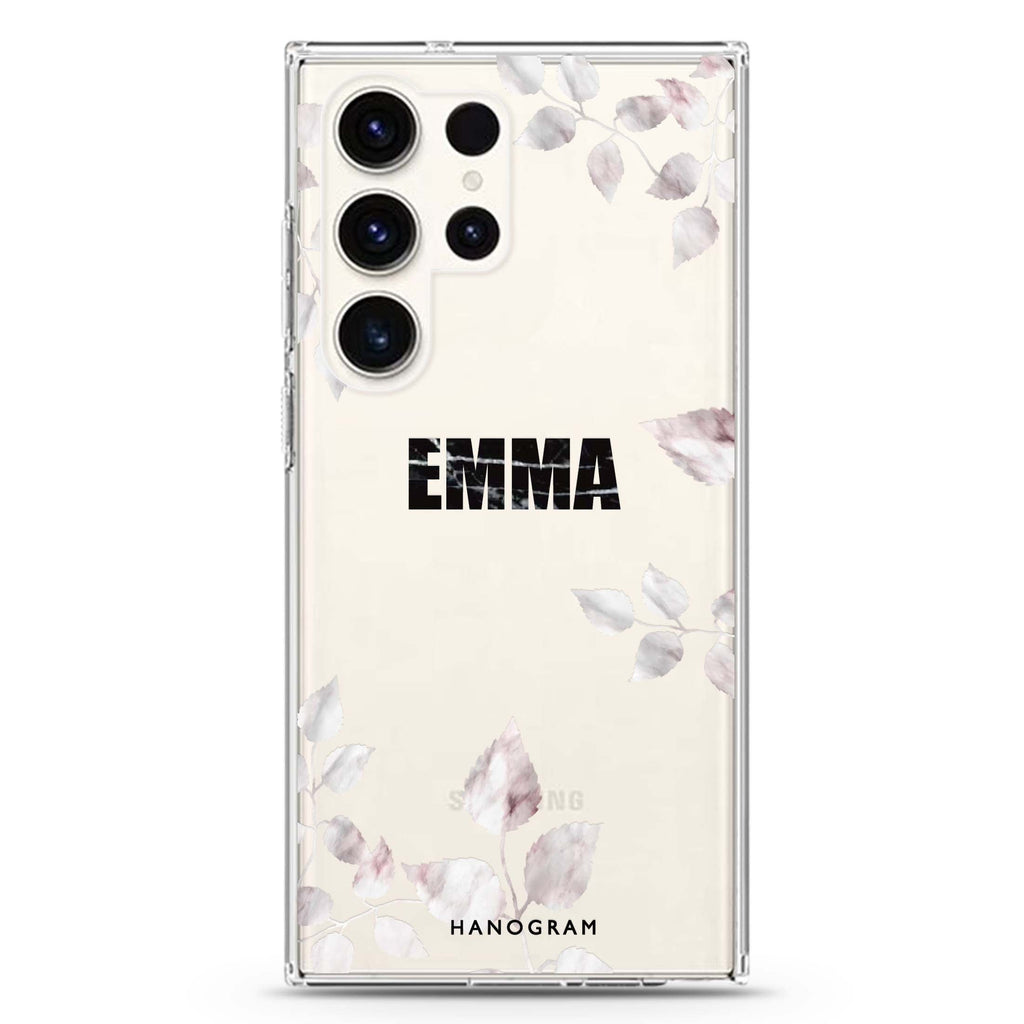Life Simple Floral personalized name Samsung Galaxy S26/S25/S24/S23/S22 Ultra ultra clear case, transparent design, main view