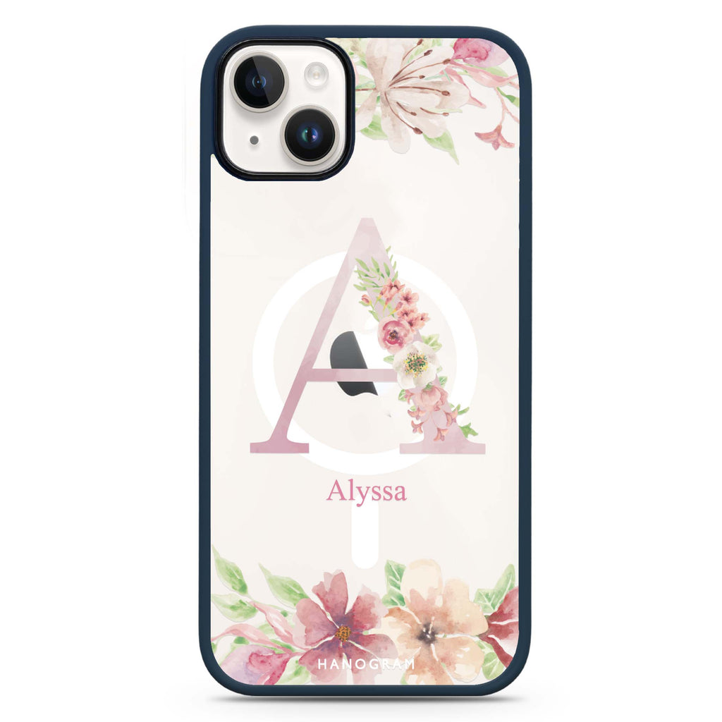 Monogram & Floral iPhone 14 Plus MagSafe Compatible Impact Guard Bumper Case