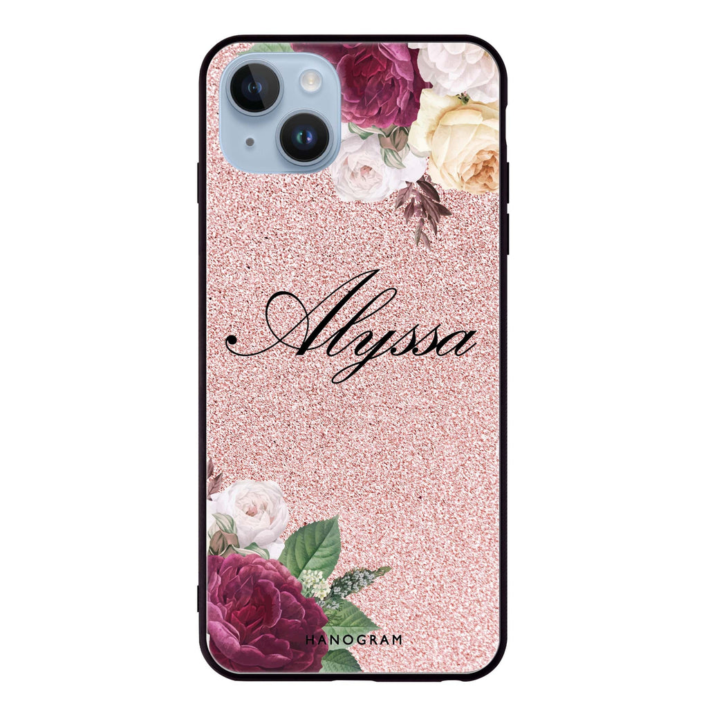 Glittering Floral iPhone 14 Plus Glass Case