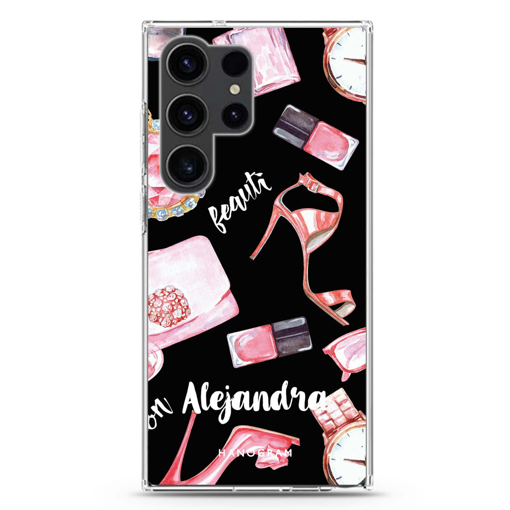 Fashion Sets personalized name Samsung Galaxy S26/S25/S24/S23/S22 Ultra ultra clear case, transparent design, main view