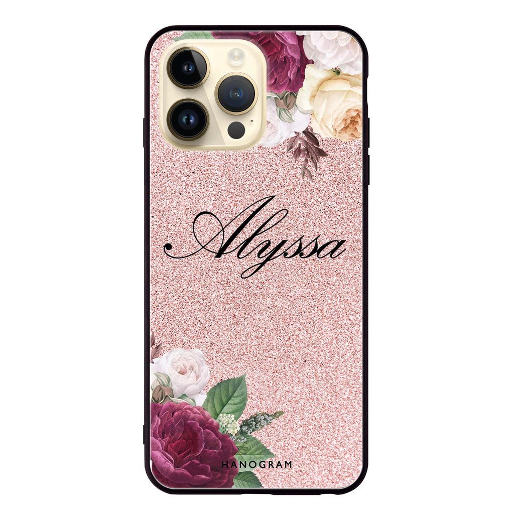 Glittering Floral iPhone 14 Pro Max Glass Case
