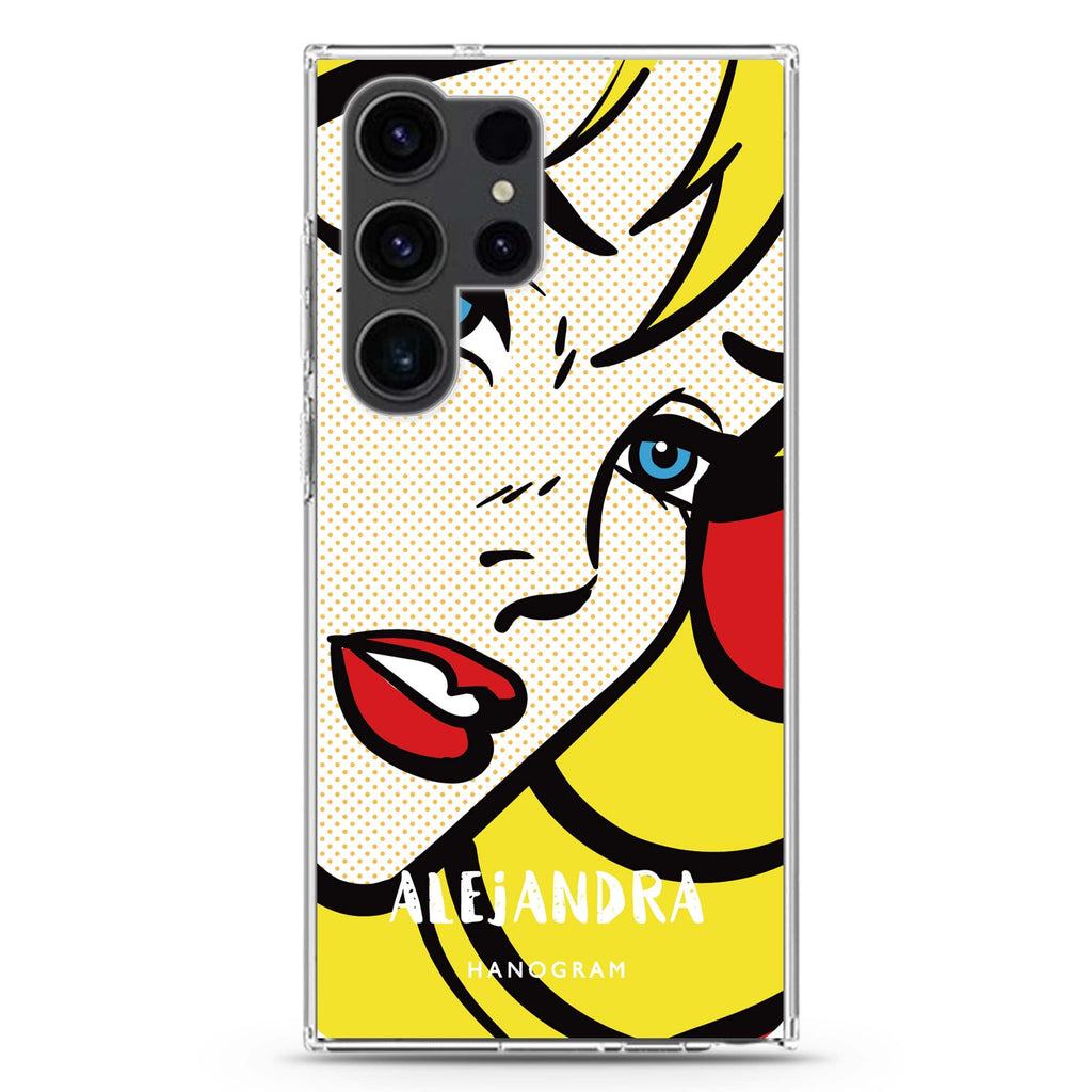 Pop Girl personalized name Samsung Galaxy S26/S25/S24/S23/S22 Ultra ultra clear case, transparent design, main view