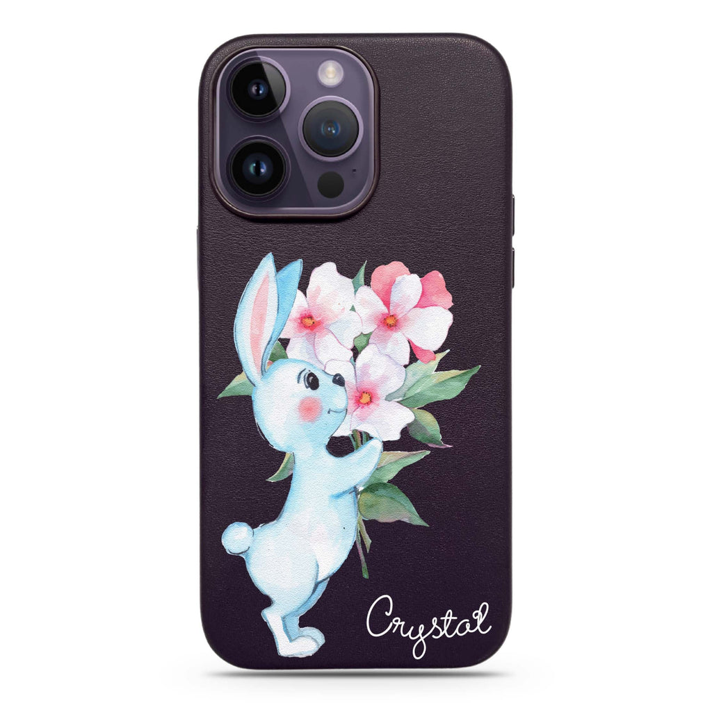 Rabbit And Flowers MagSafe Leather Case