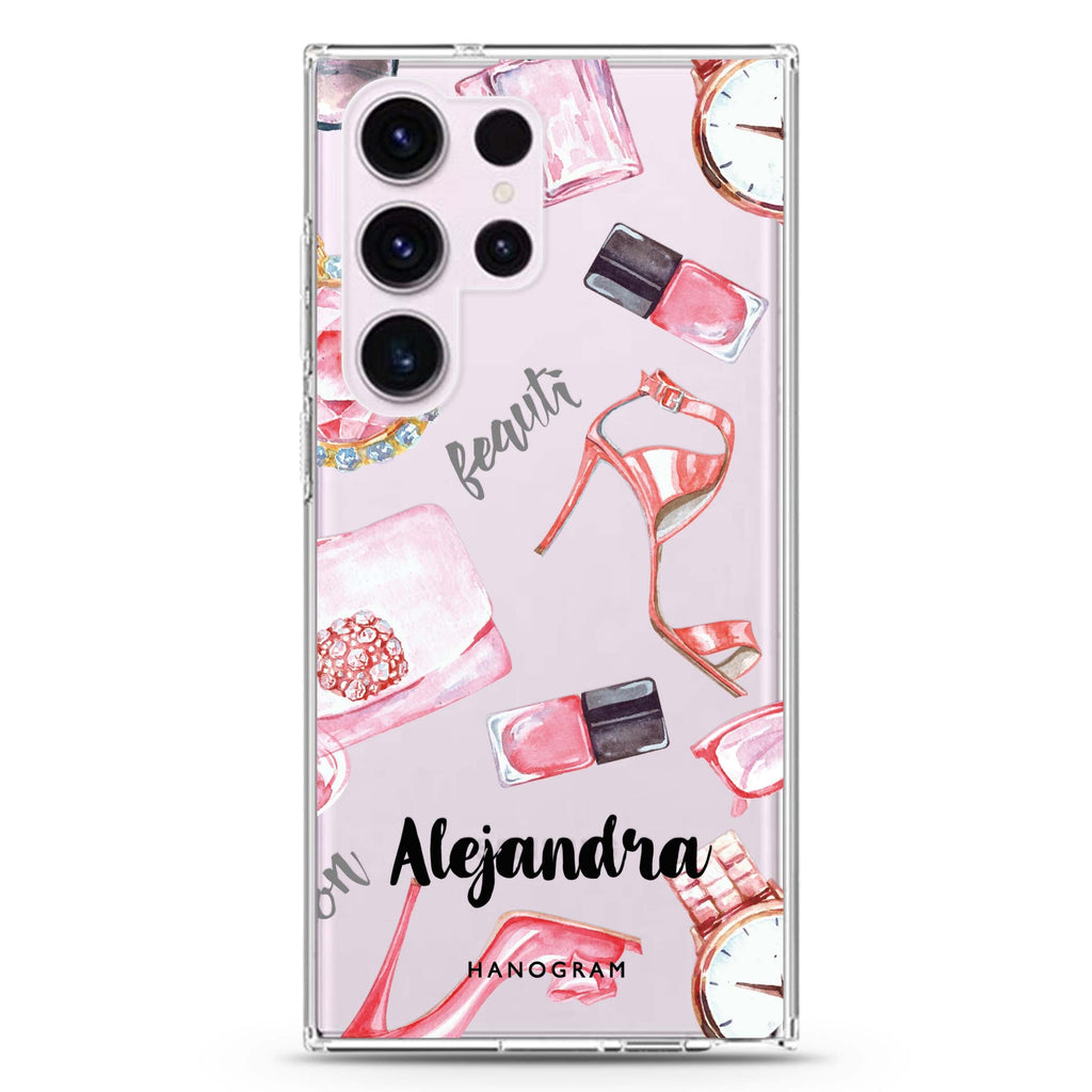 Fashion Sets II personalized name Samsung Galaxy S26/S25/S24/S23/S22 Ultra ultra clear case, transparent design, main view