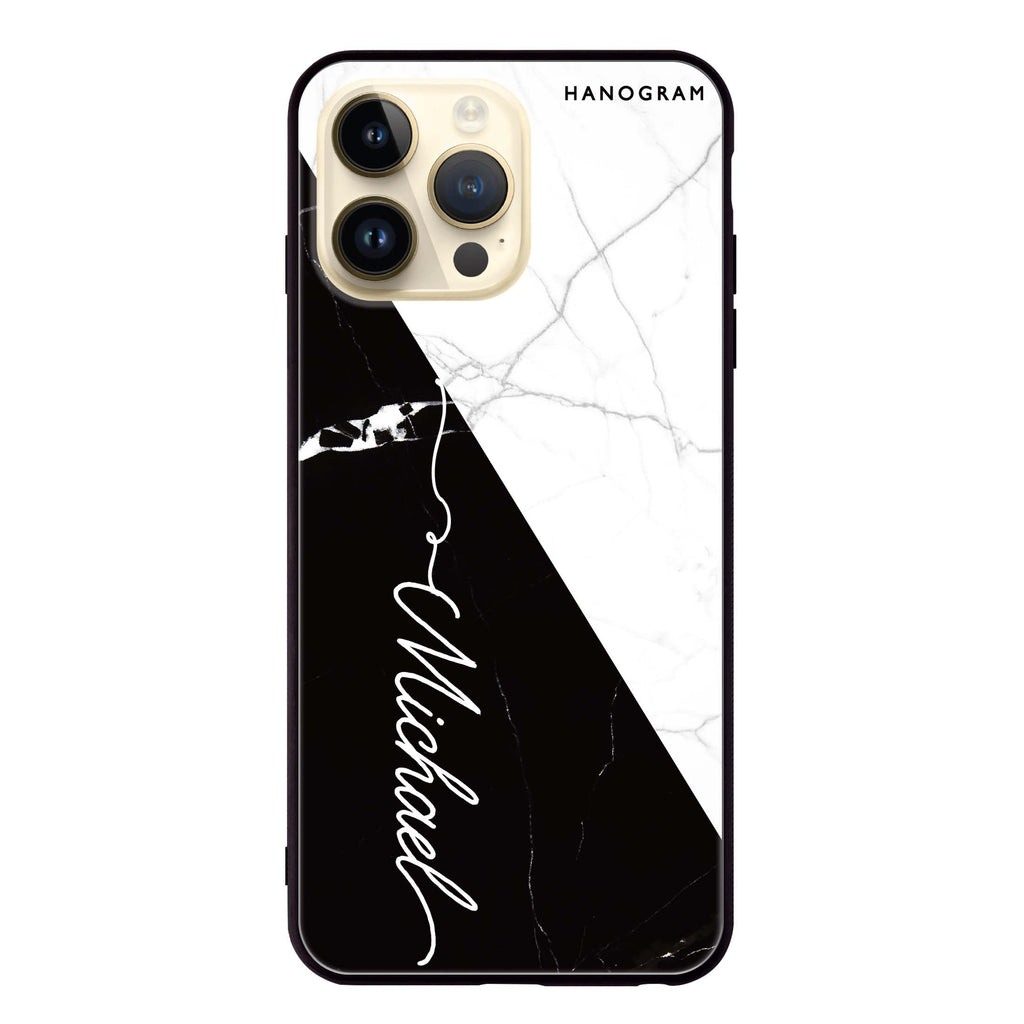 White And Black Marble iPhone 14 Pro Max Glass Case