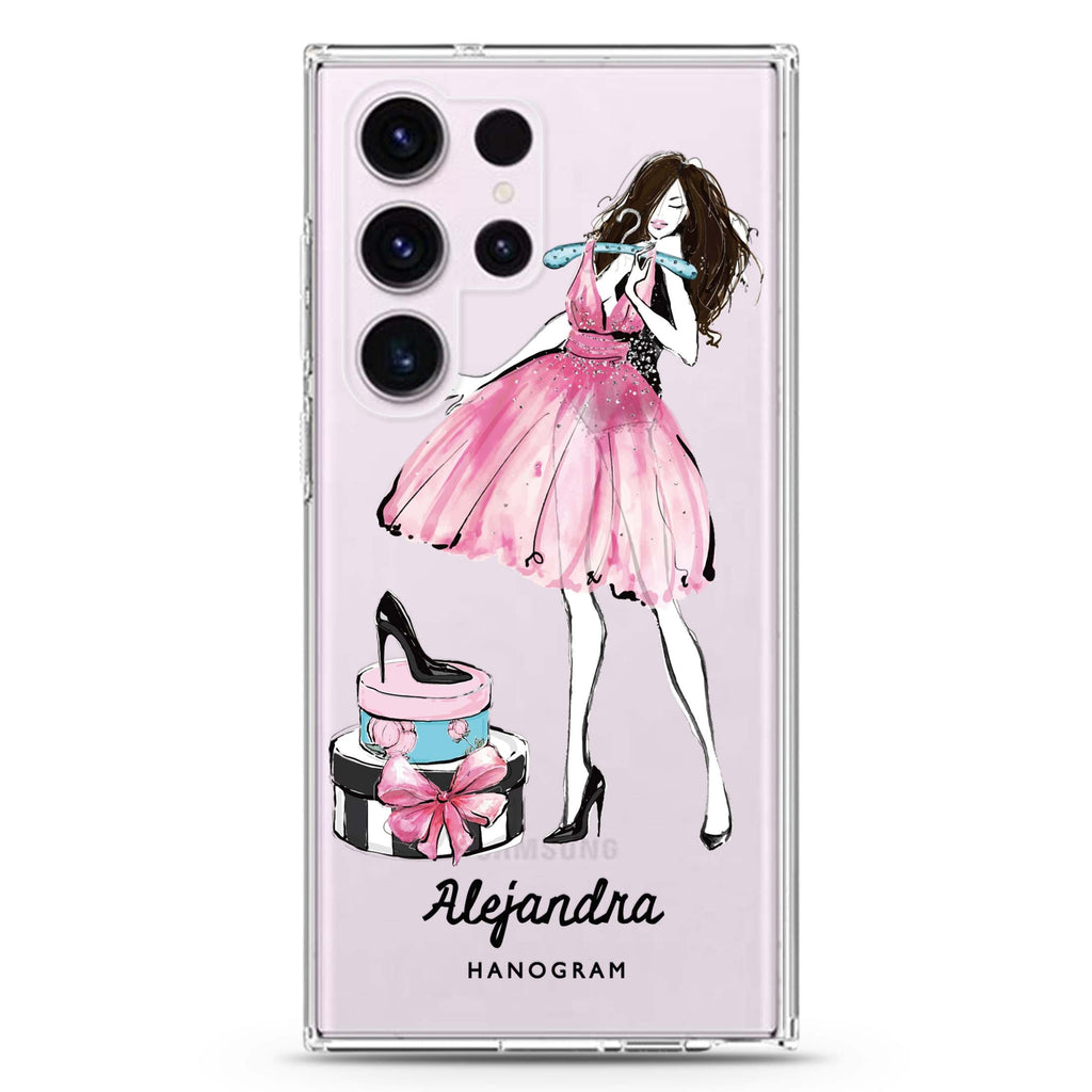 Fashion Party personalized name Samsung Galaxy S26/S25/S24/S23/S22 Ultra ultra clear case, transparent design, main view