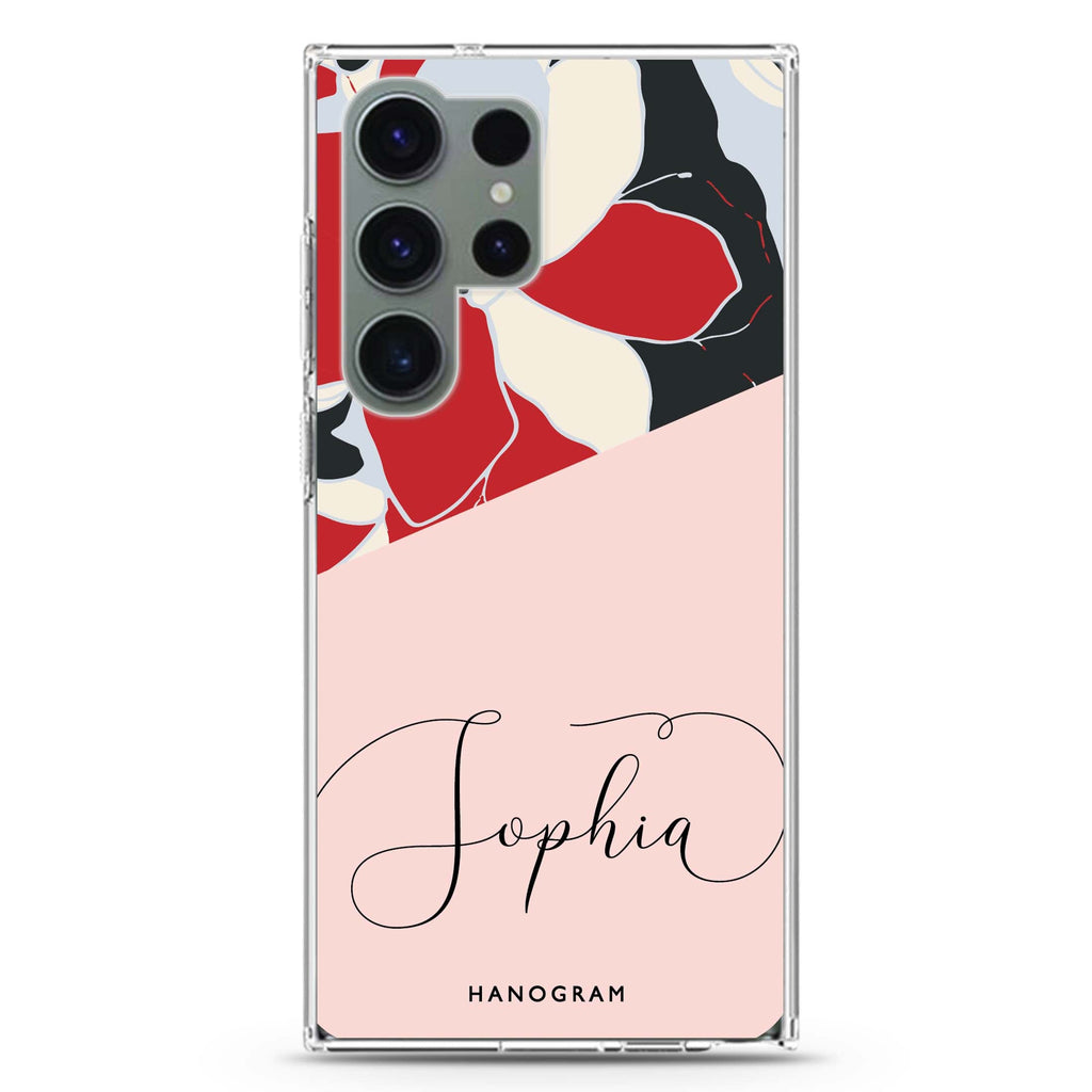 Floral POP personalized name Samsung Galaxy S26/S25/S24/S23/S22 Ultra ultra clear case, transparent design, main view