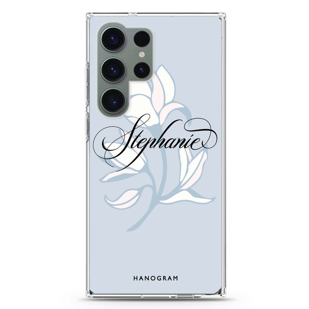 Exquisite Flowers personalized name Samsung Galaxy S26/S25/S24/S23/S22 Ultra ultra clear case, transparent design, main view