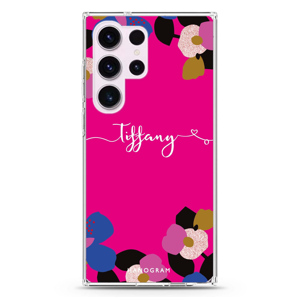 Floral POP II personalized name Samsung Galaxy S26/S25/S24/S23/S22 Ultra ultra clear case, transparent design, main view