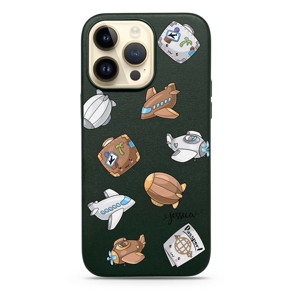 Cartoon Airplane MagSafe Leather Case