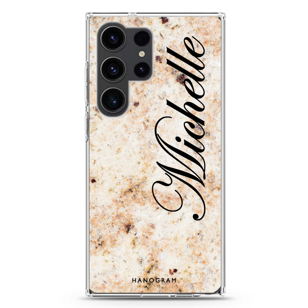 Real Marble personalized name Samsung Galaxy S26/S25/S24/S23/S22 Ultra ultra clear case, transparent design, main view