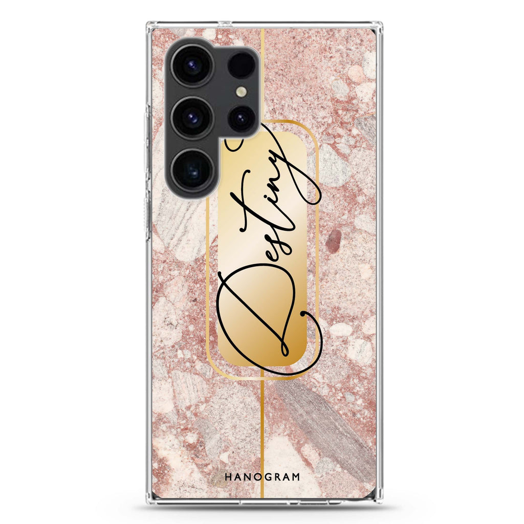 Golden Marble personalized name Samsung Galaxy S26/S25/S24/S23/S22 Ultra ultra clear case, transparent design, main view