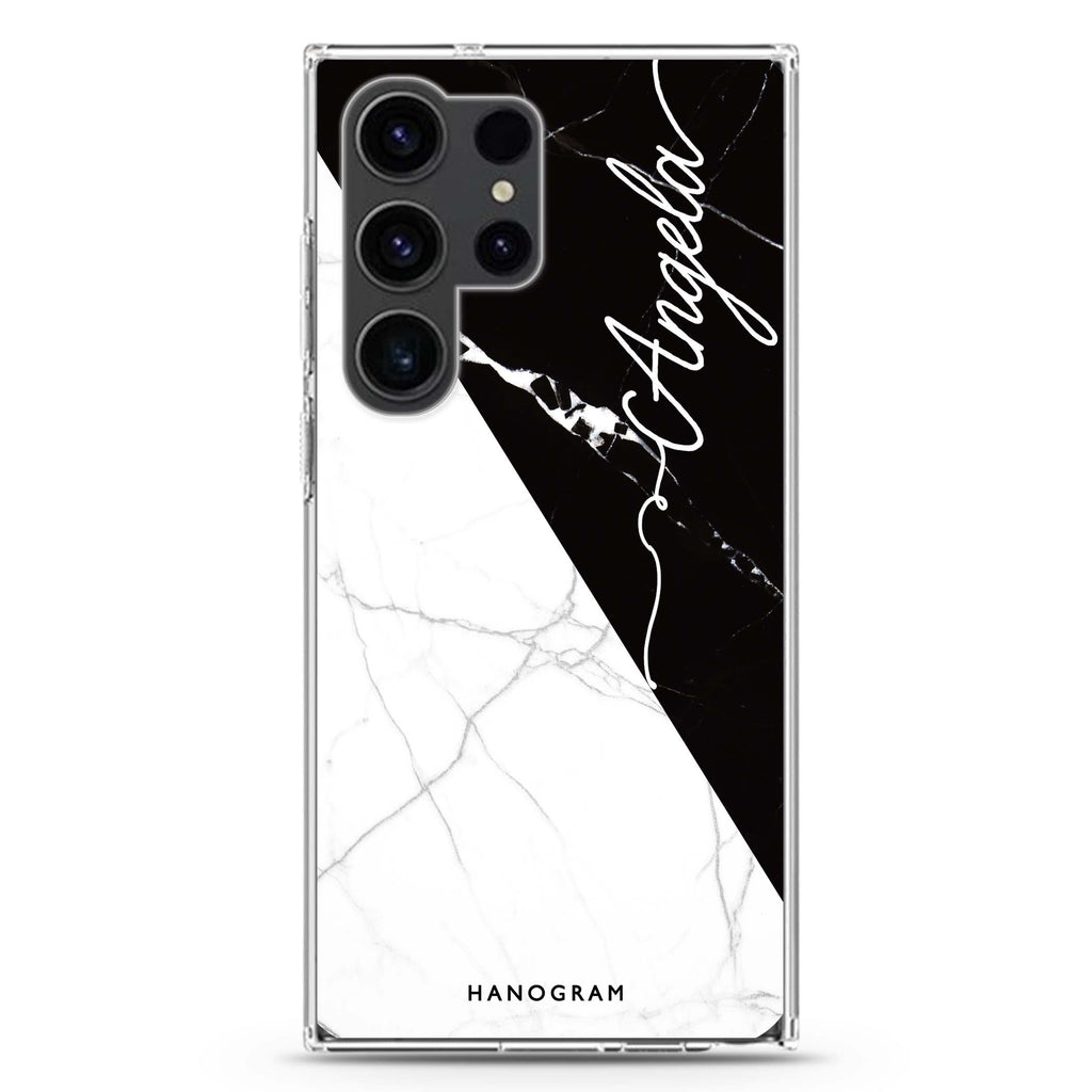 Black and White personalized name Samsung Galaxy S26/S25/S24/S23/S22 Ultra ultra clear case, transparent design, main view