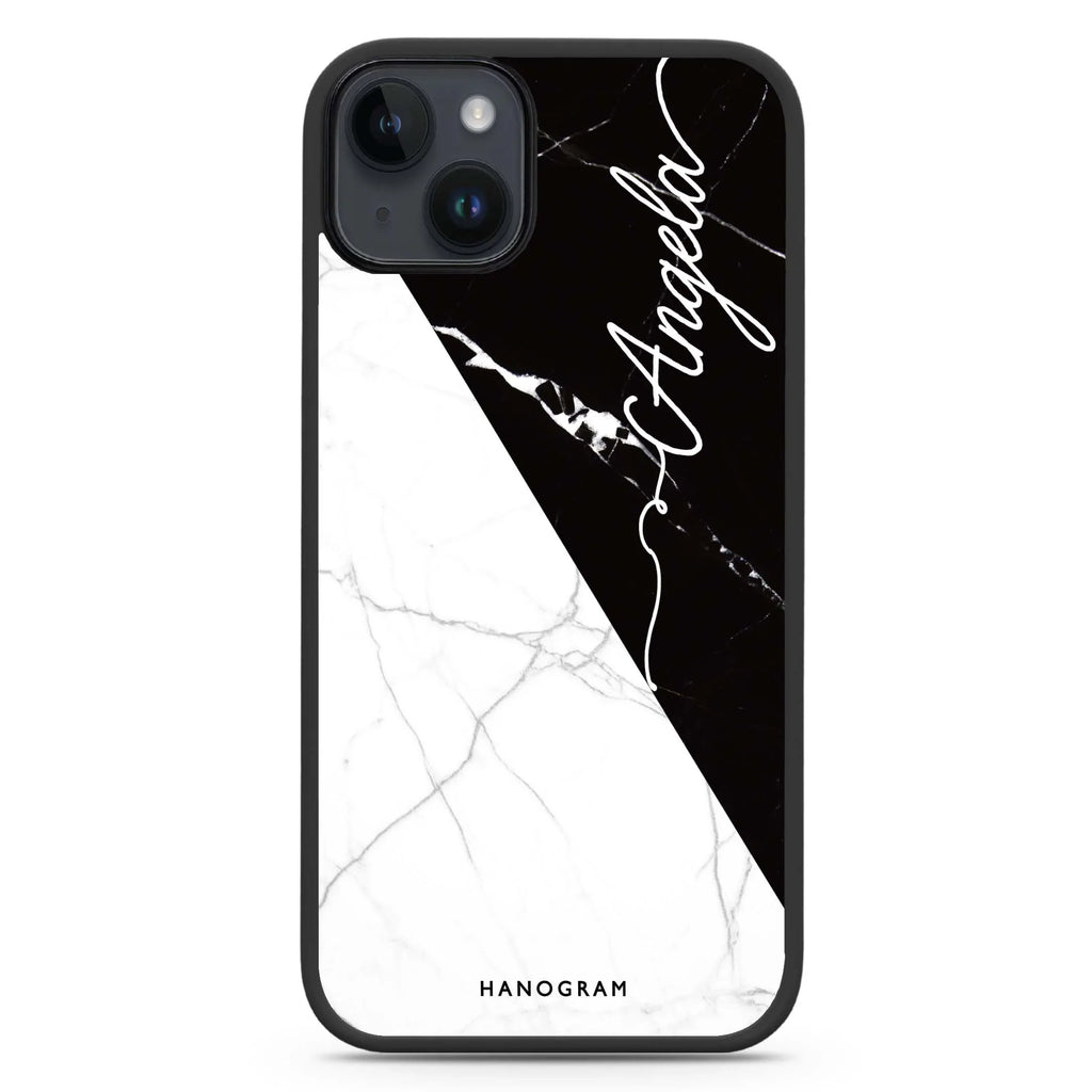 Black And White Marble iPhone 14 Plus MagSafe Compatible Impact Guard Bumper Case