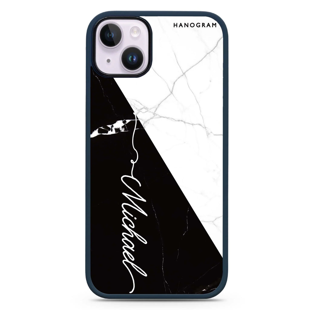 White And Black Marble iPhone 14 Plus MagSafe Compatible Impact Guard Bumper Case