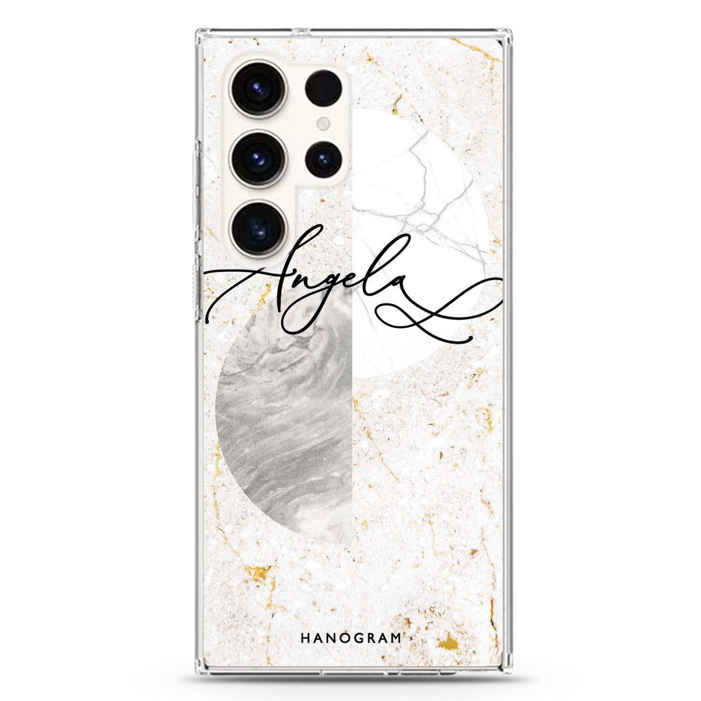 Marble Abstract personalized name Samsung Galaxy S26/S25/S24/S23/S22 Ultra ultra clear case, transparent design, main view