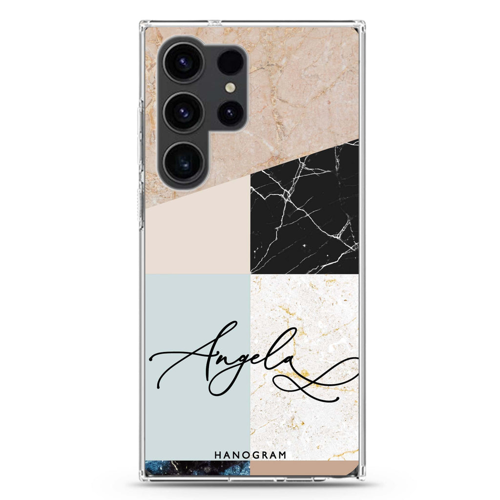 Marble Abstract V personalized name Samsung Galaxy S26/S25/S24/S23/S22 Ultra ultra clear case, transparent design, main view