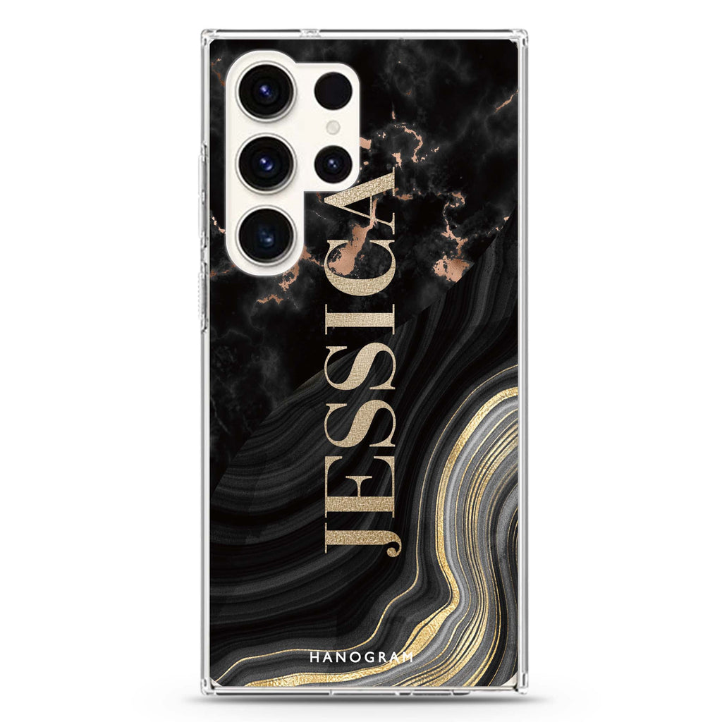 Sumptuous Marble personalized name Samsung Galaxy S26/S25/S24/S23/S22 Ultra ultra clear case, transparent design, main view