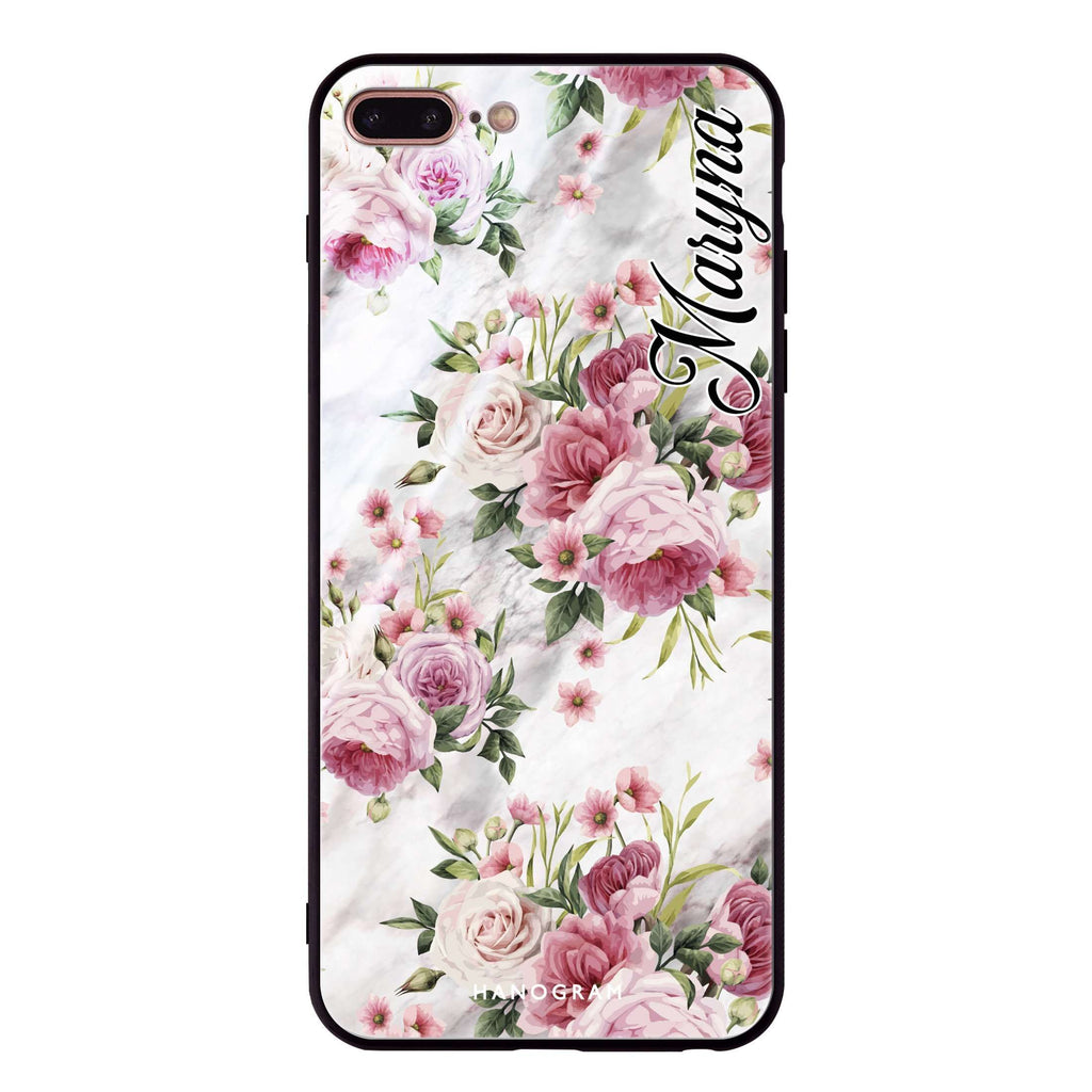 Marble and Pink Floral iPhone 8 Plus Glass Case