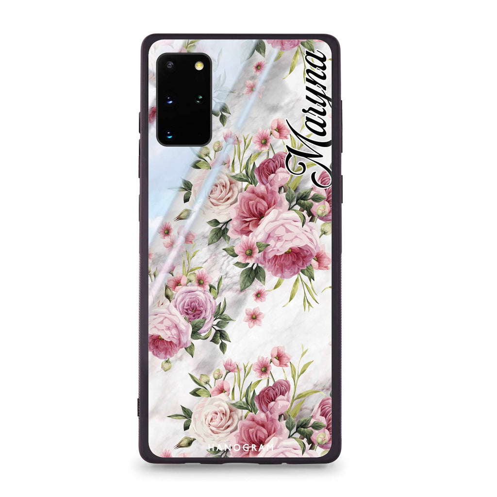 Marble and Pink Floral Samsung S20 Plus Glass Case