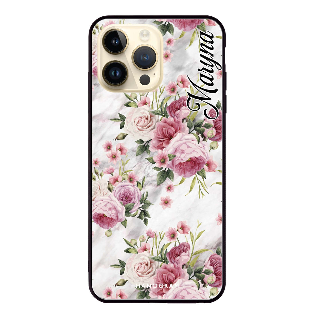 Marble and Pink Floral Glass Case