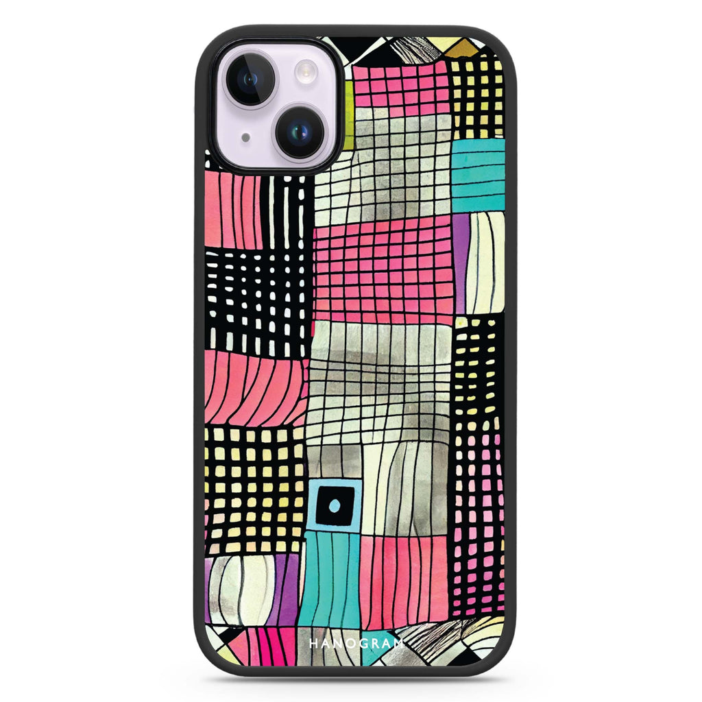 Abstract Checked Pattern iPhone 14 Plus MagSafe Compatible Impact Guard Bumper Case