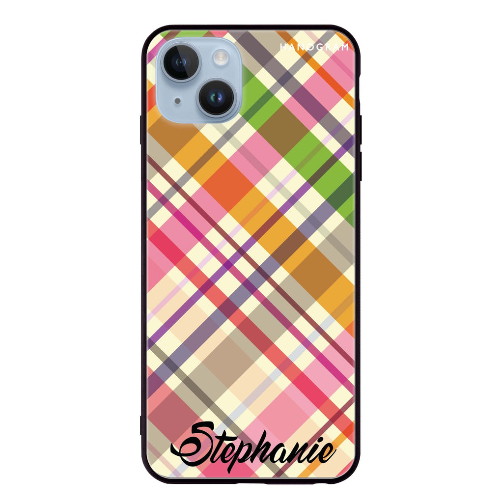 Colourful Checker Custom Name iPhone 14 Plus Glass Case