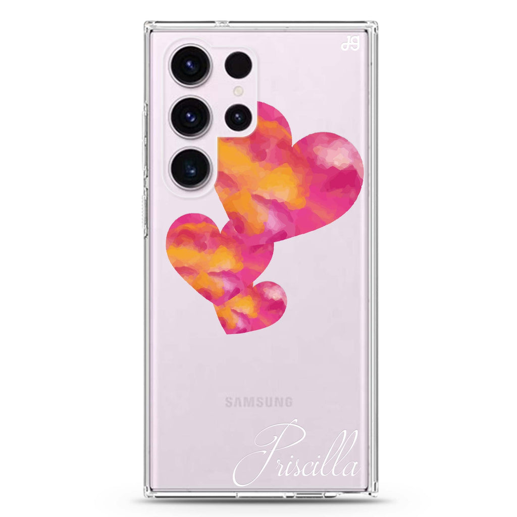 Red Hearts #2 personalized name Samsung Galaxy S26/S25/S24/S23/S22 Ultra ultra clear case, transparent design, main view