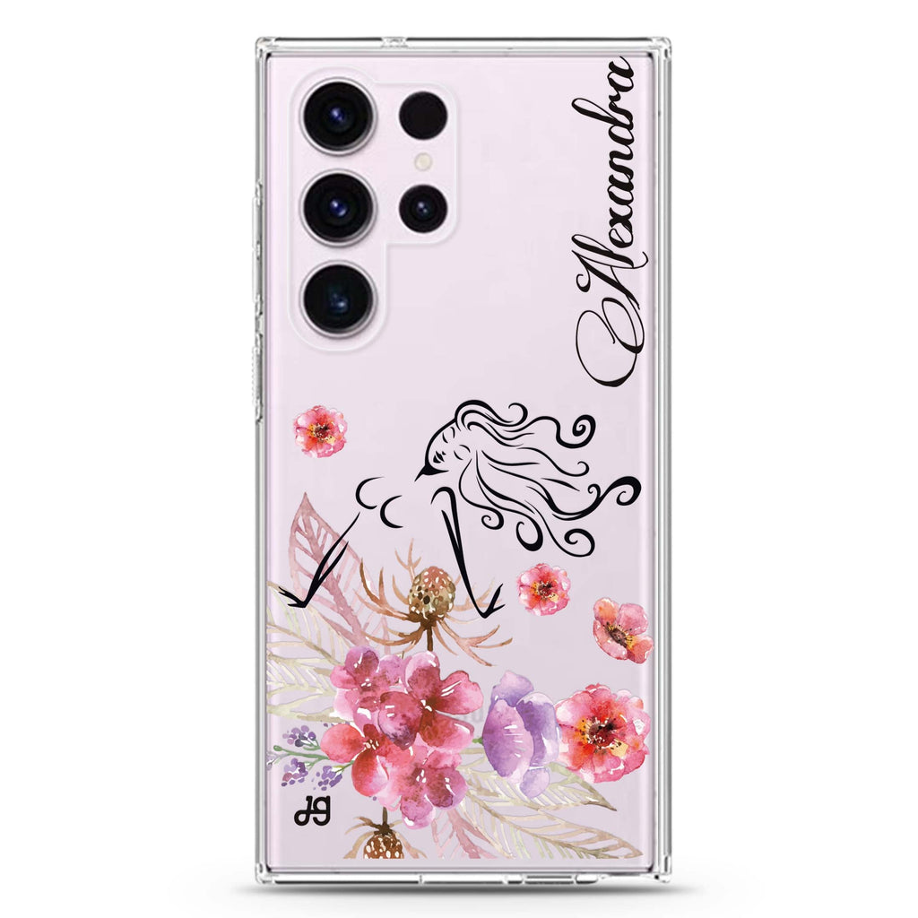 Floral Fairy I personalized name Samsung Galaxy S26/S25/S24/S23/S22 Ultra ultra clear case, transparent design, main view