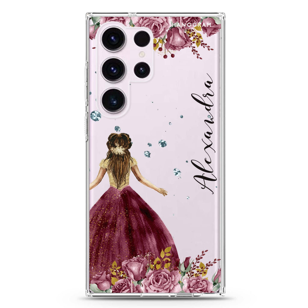 Princess in Garden personalized name Samsung Galaxy S26/S25/S24/S23/S22 Ultra ultra clear case, transparent design, main view