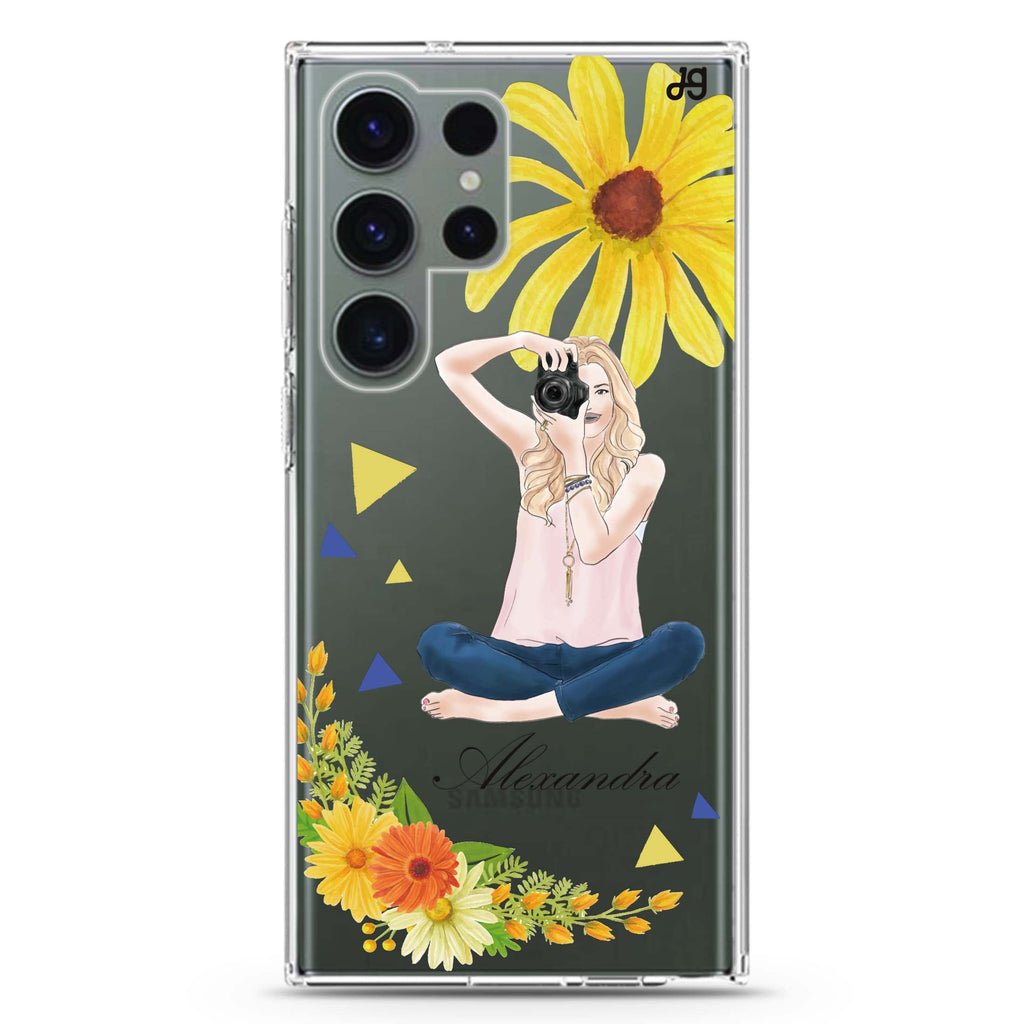 Floral Photography personalized name Samsung Galaxy S26/S25/S24/S23/S22 Ultra ultra clear case, transparent design, main view