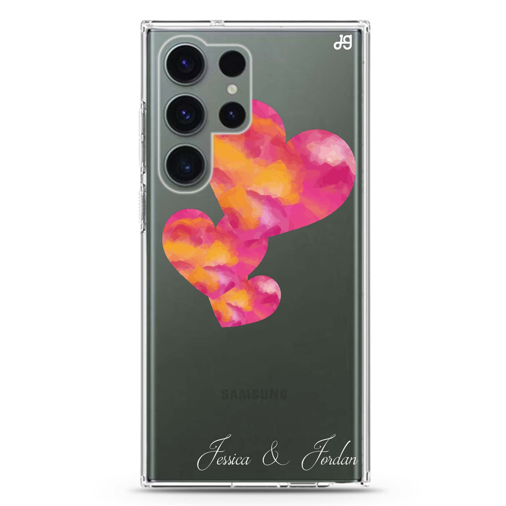 Red Hearts #1 personalized name Samsung Galaxy S26/S25/S24/S23/S22 Ultra ultra clear case, transparent design, main view