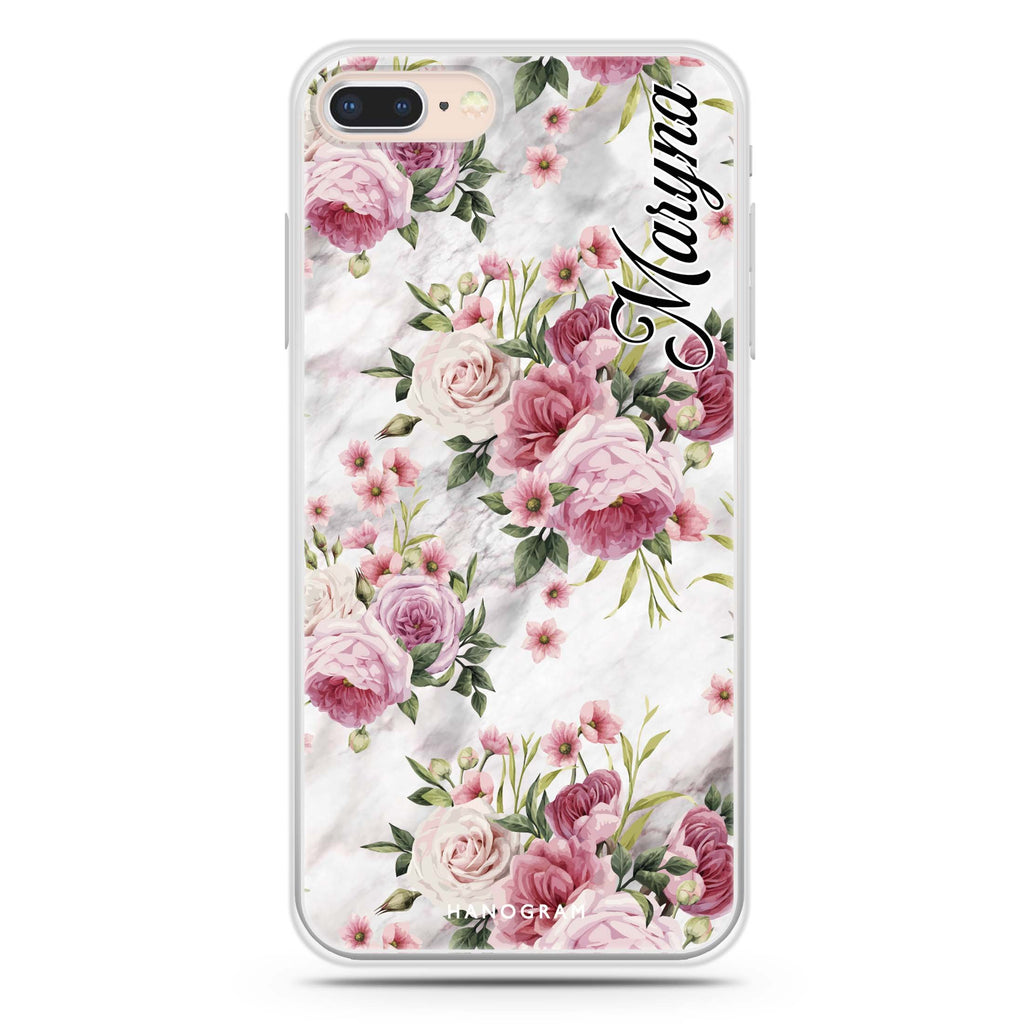 Marble and Pink Floral iPhone 7 Plus Ultra Clear Case