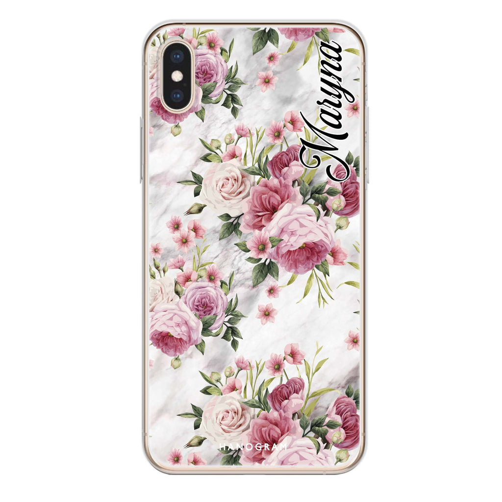 Marble and Pink Floral iPhone XS Ultra Clear Case