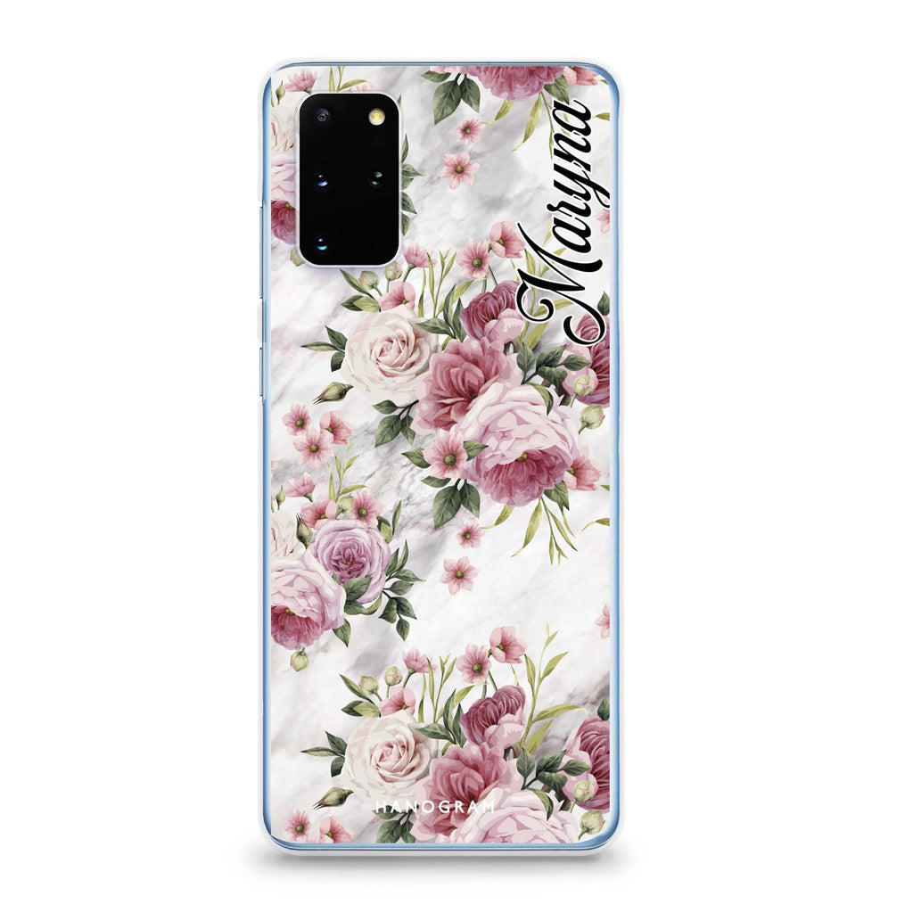 Marble and Pink Floral Samsung S20 Soft Clear Case
