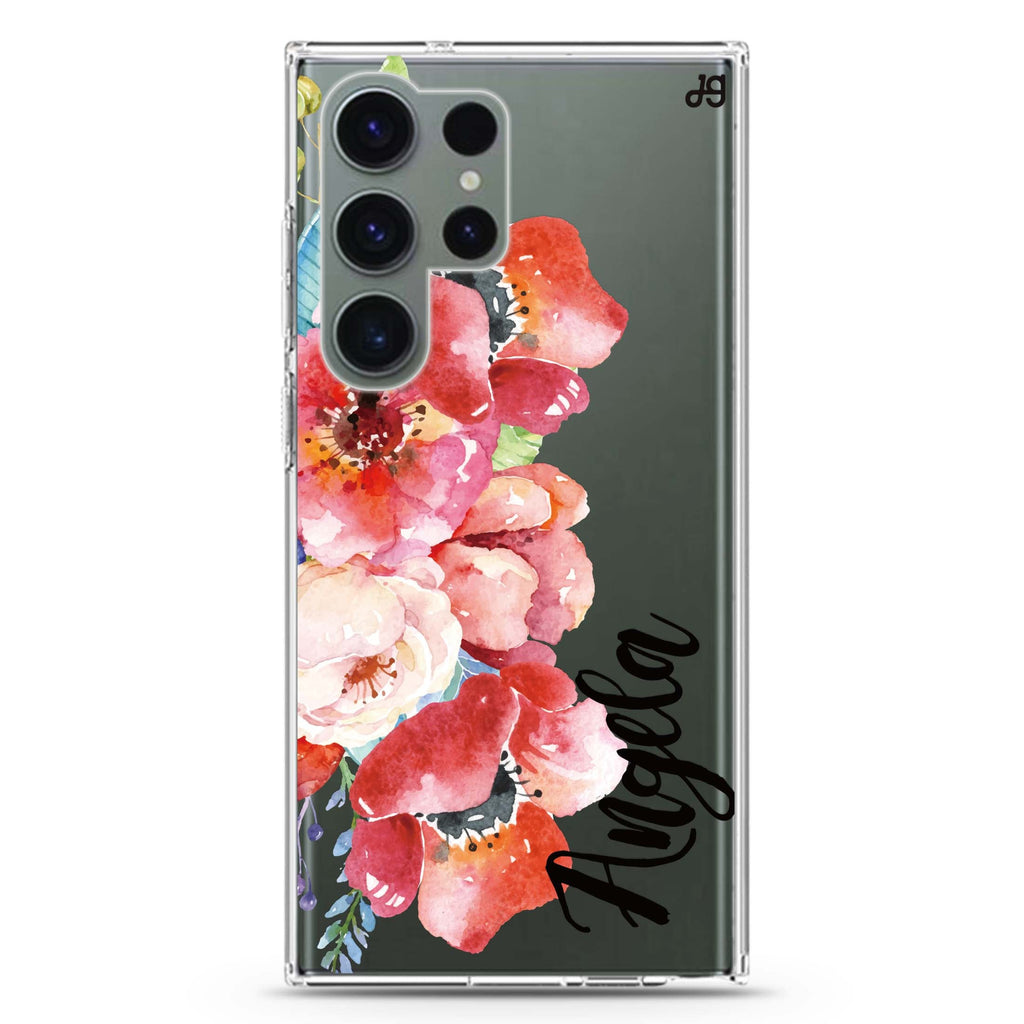 Poppies personalized name Samsung Galaxy S26/S25/S24/S23/S22 Ultra ultra clear case, transparent design, main view