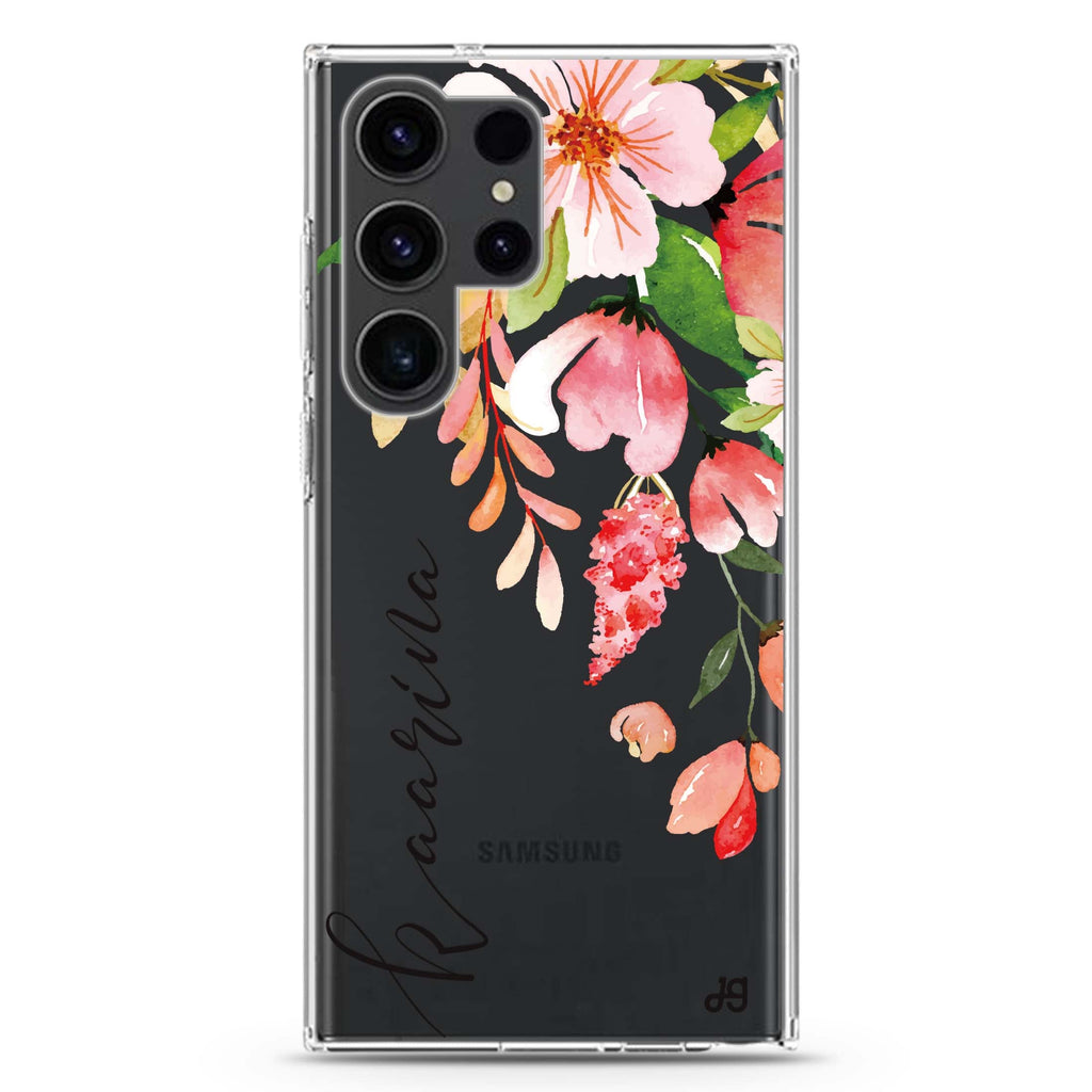 Watercolor Blossom personalized name Samsung Galaxy S26/S25/S24/S23/S22 Ultra ultra clear case, transparent design, main view