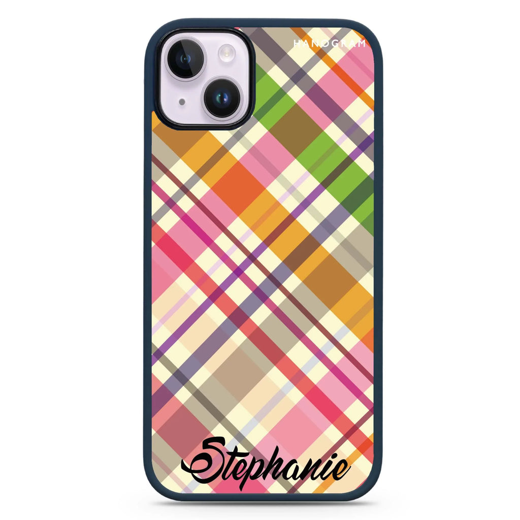 Colourful Checker Custom Name iPhone 14 Plus MagSafe Compatible Impact Guard Bumper Case