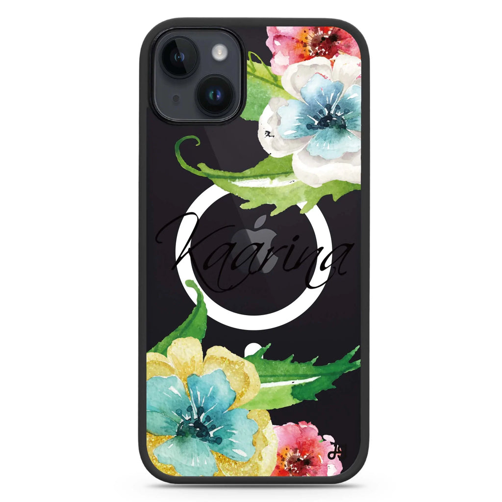 Golden and White Anemones iPhone 14 Plus MagSafe Compatible Impact Guard Bumper Case