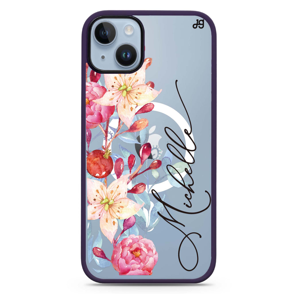 Pink Watercolor Floral Bouquet iPhone 14 Plus MagSafe Compatible Impact Guard Bumper Case