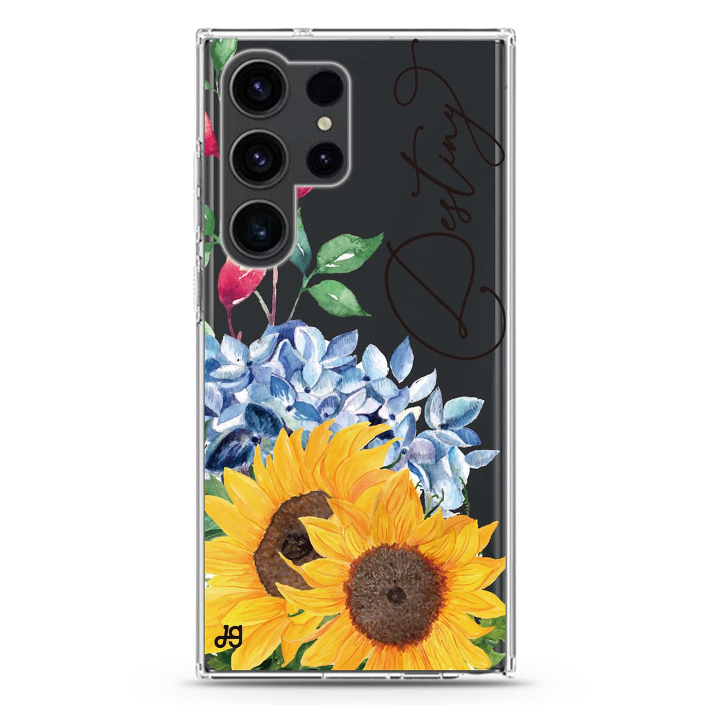 Blooming Sunflower personalized name Samsung Galaxy S26/S25/S24/S23/S22 Ultra ultra clear case, transparent design, main view