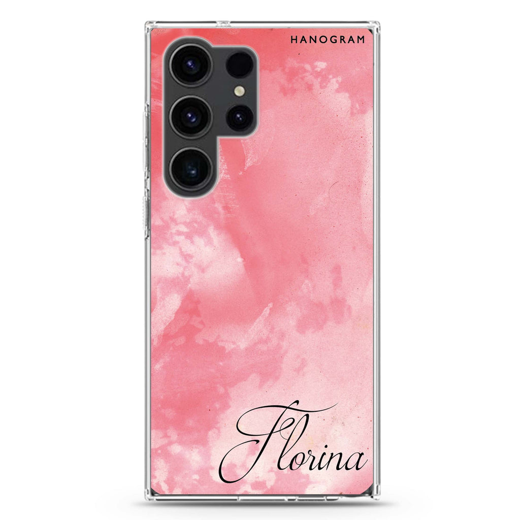 Red Colour Custom personalized name Samsung Galaxy S26/S25/S24/S23/S22 Ultra ultra clear case, transparent design, main view