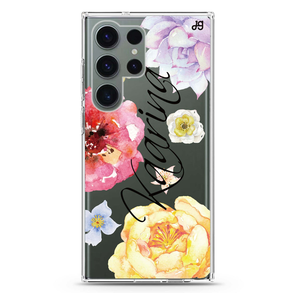 Colorful personalized name Samsung Galaxy S26/S25/S24/S23/S22 Ultra ultra clear case, transparent design, main view