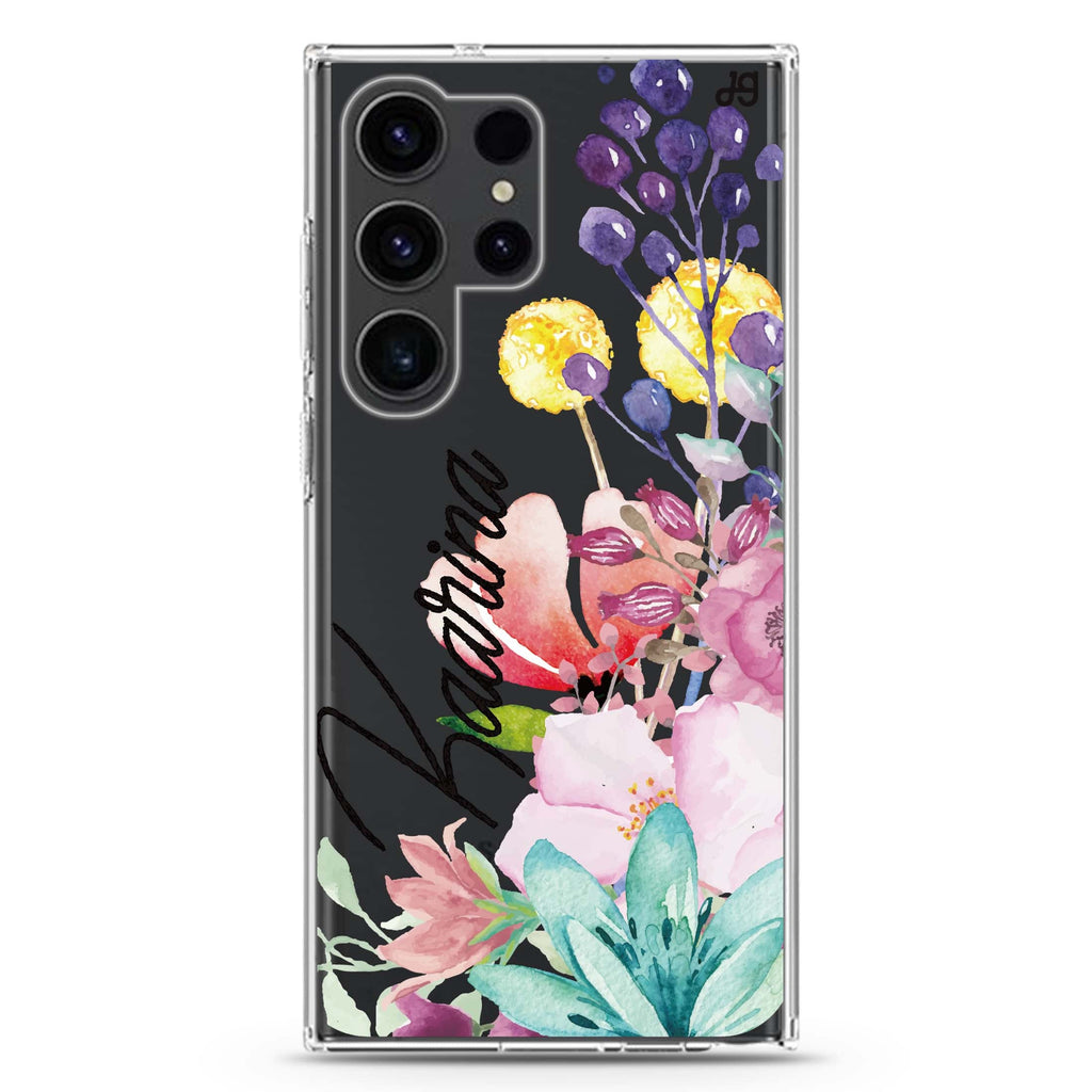 Precious Garden personalized name Samsung Galaxy S26/S25/S24/S23/S22 Ultra ultra clear case, transparent design, main view