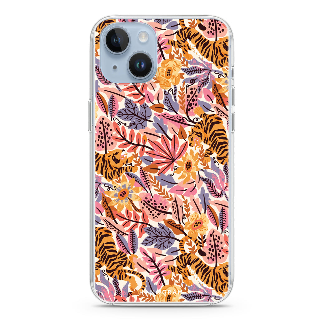 Tiger & Floral iPhone 14 MagSafe Compatible Ultra Clear Case