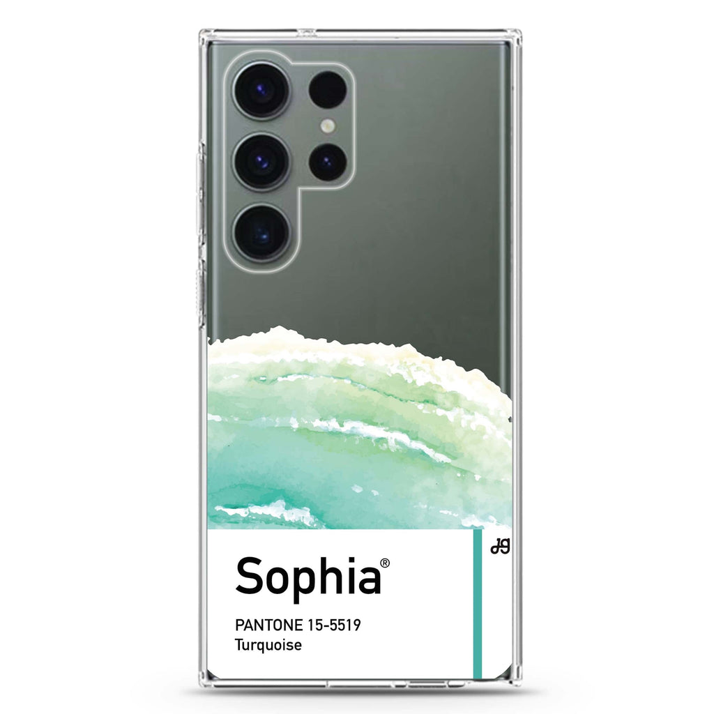 #15-5519 Turquoise personalized name Samsung Galaxy S26/S25/S24/S23/S22 Ultra ultra clear case, transparent design, main view
