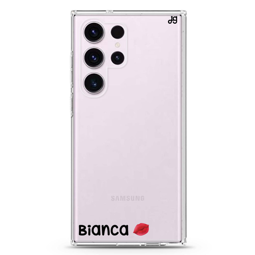A Kiss personalized name Samsung Galaxy S26/S25/S24/S23/S22 Ultra ultra clear case, transparent design, main view