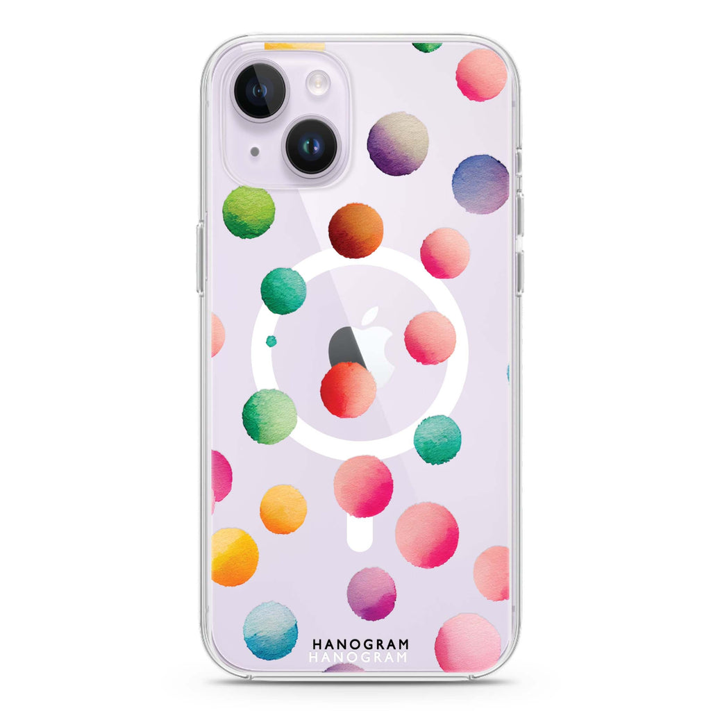 Watercolour Polka Dot iPhone 14 Plus MagSafe Compatible Ultra Clear Case