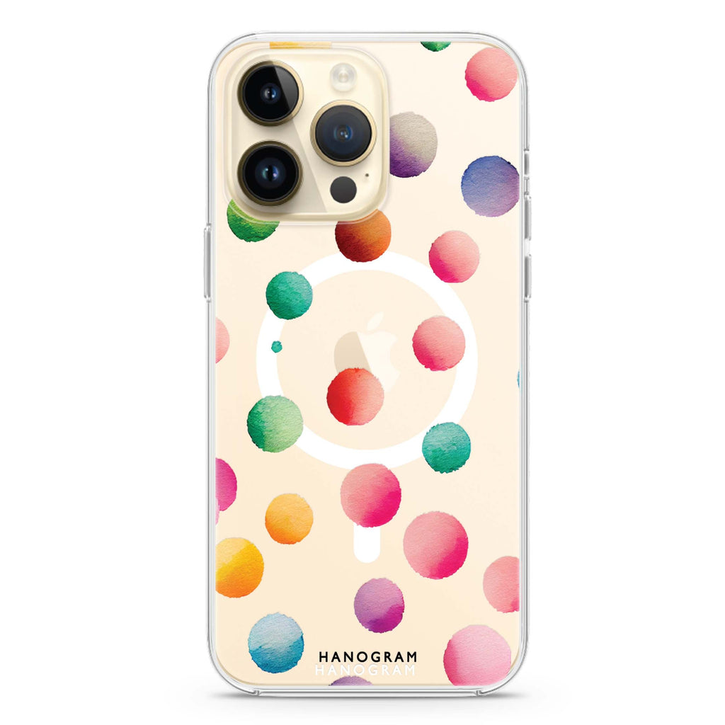 Watercolour Polka Dot iPhone 14 Pro MagSafe Compatible Ultra Clear Case