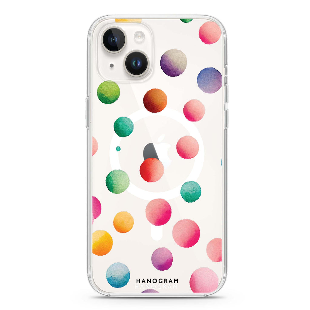 Watercolour Polka Dot iPhone 14 Plus MagSafe Compatible Ultra Clear Case